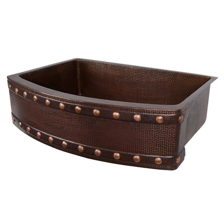 Premier Copper Products Premier Copper Products KSP3-KASRDB33249BS 33 in. Hammered Copper Rounded Apron Basin Sink with Barrel Strap Design KSP3_KASRDB33249BS